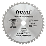 Trend Wood Mitre Craft Crosscut Saw Blade 260mm x 30mm x 42T CSB/CC26042