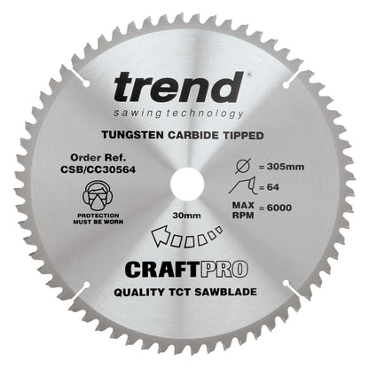 Trend Wood Mitre Craft Crosscut Saw Blade 305mm x 30mm x 64T CSB/CC30564