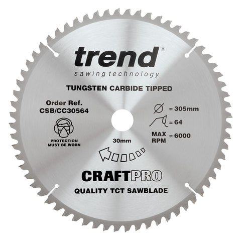 Trend Wood Mitre Craft Crosscut Saw Blade 305mm x 30mm x 64T CSB/CC30564