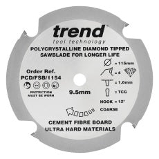 Trend PCD Fibre Cement Circular Saw Blade 115mm x 9.5mm x 4T PCD/FSB/1154