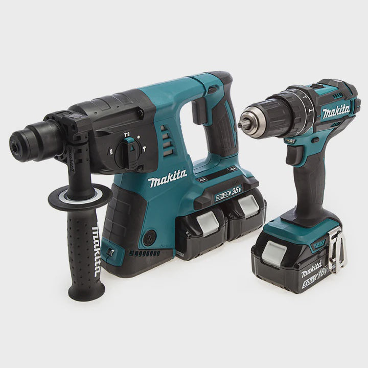 Makita DLX2137PTJ 18V Combi Drill + Rotary Hammer Drill With 4 x 5.0Ah Batteries, Charger & Case