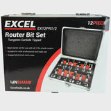 Excel 1/4in Shank TCT Router Cutter Bit 12 Piece Set