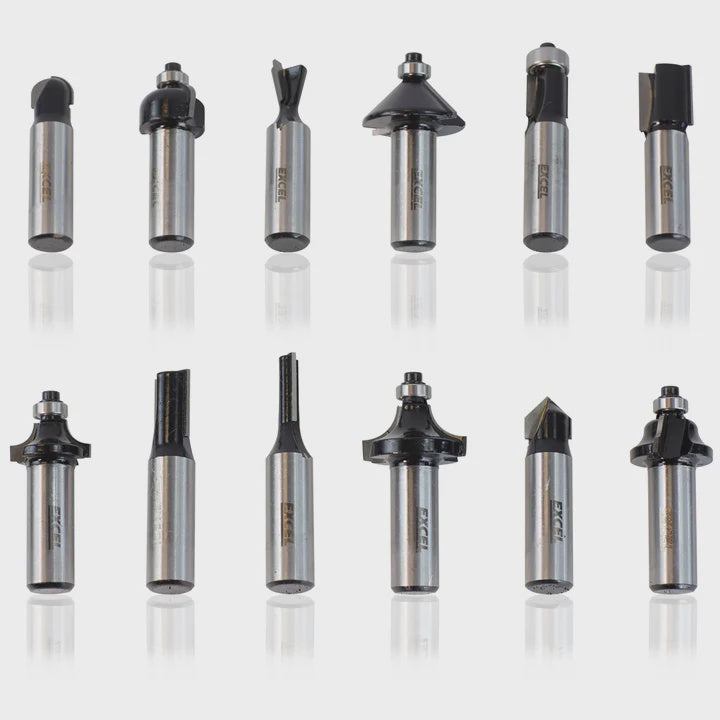 Excel 1/4in Shank TCT Router Cutter Bit 12 Piece Set