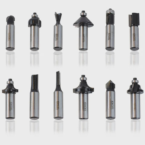 Excel 1/4in Shank TCT Router Cutter Bit 12 Piece Set