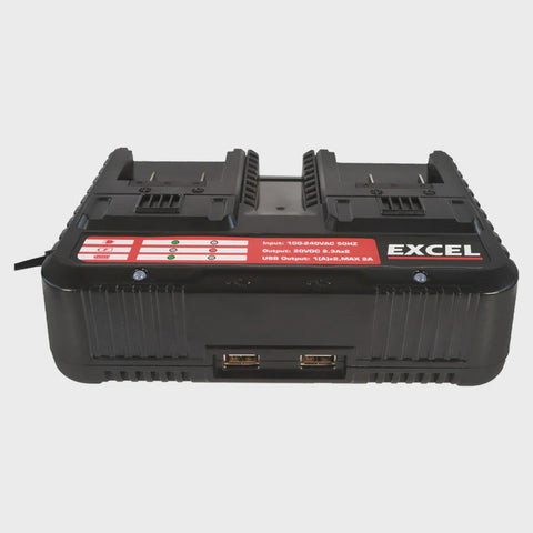 Excel 100-240V Dual Port Fast Battery Charger 2.3A
