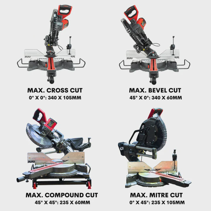 Excel 12" 305mm Sliding Mitre Saw Double Bevel 1800W/240V with Laser