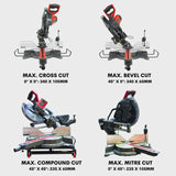 Excel 12" 305mm Sliding Mitre Saw Double Bevel 1800W/240V with Laser