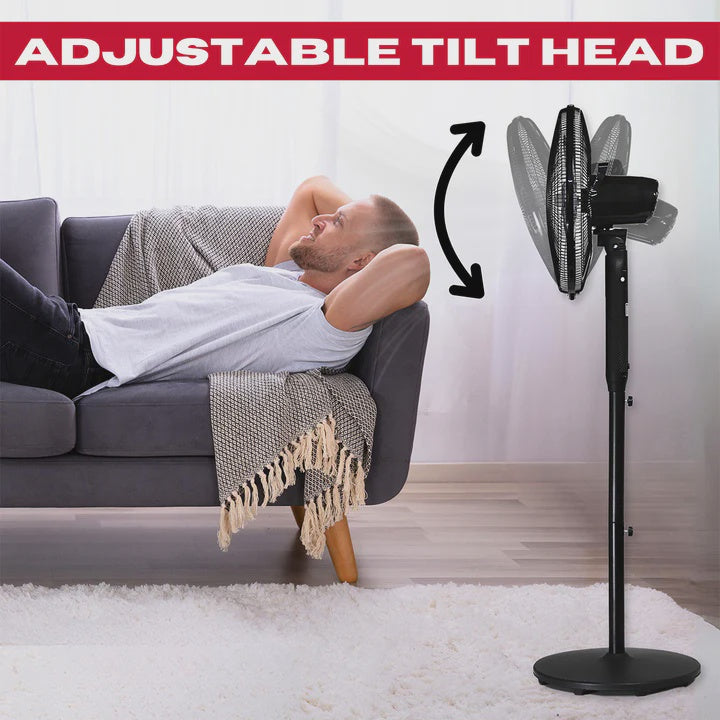 Excel 16" Height Adjustable Digital Pedestal Fan with Remote Control - Black