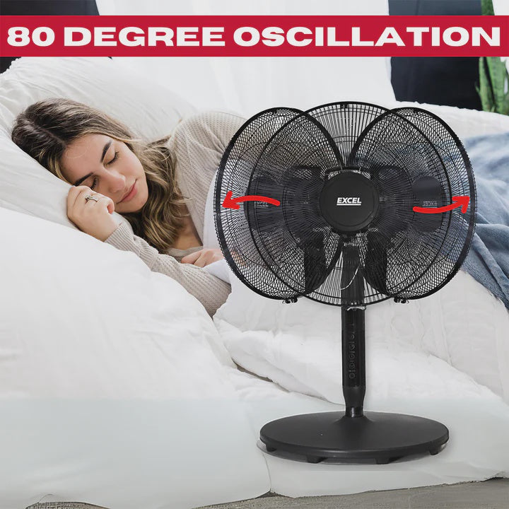 Excel 16" Height Adjustable Digital Pedestal Fan with Remote Control - Black