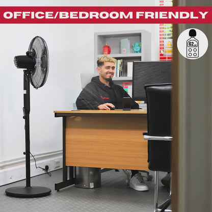 Excel 16" Height Adjustable Digital Pedestal Fan with Remote Control - Black