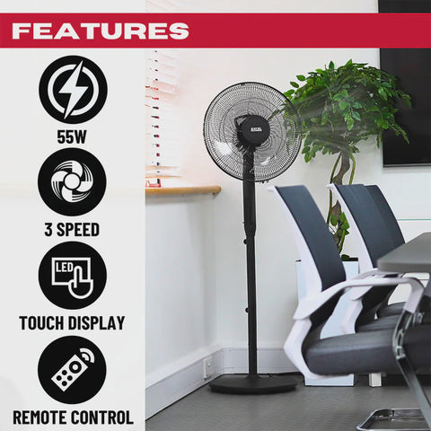 Excel 16" Height Adjustable Digital Pedestal Fan with Remote Control - Black