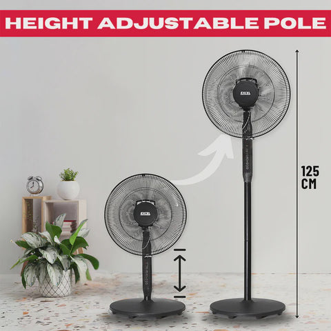 Excel 16" Height Adjustable Digital Pedestal Fan with Remote Control - Black