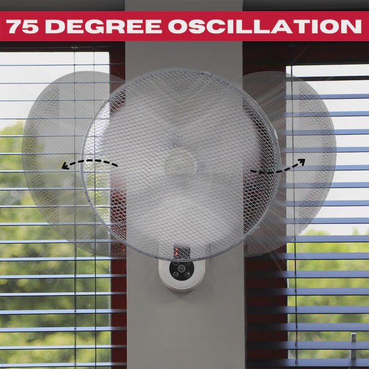 Excel 16" Wall Mount Fan with Remote Control - White