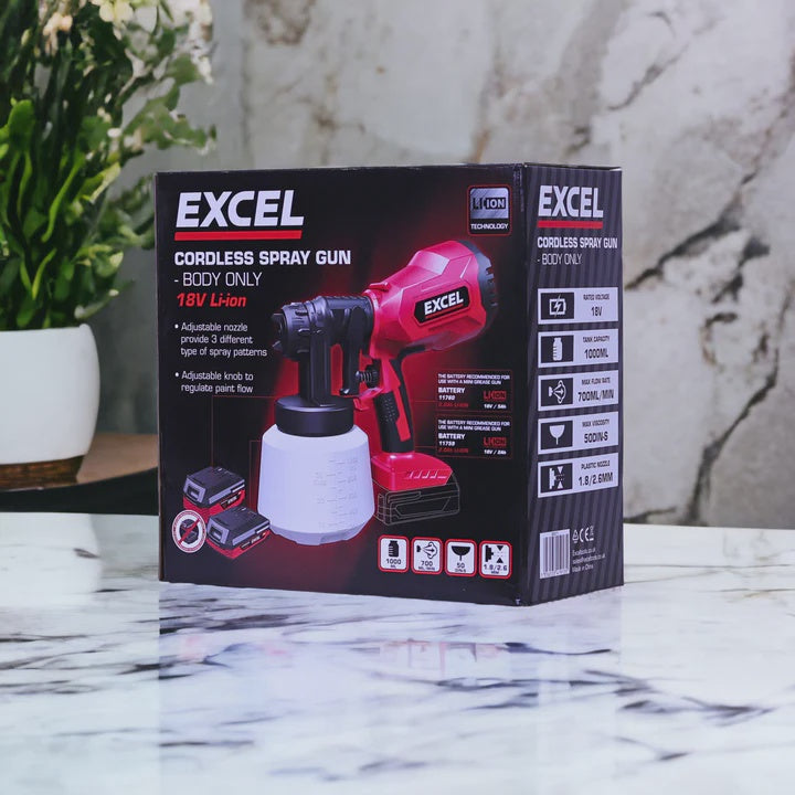 Excel 18V Cordless 1000ml Spray Gun Body Only (Battery & Charger Not Included)