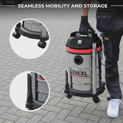 Excel 30L Wet & Dry Vacuum Cleaner 240V/1400W Without Power Take Off Socket