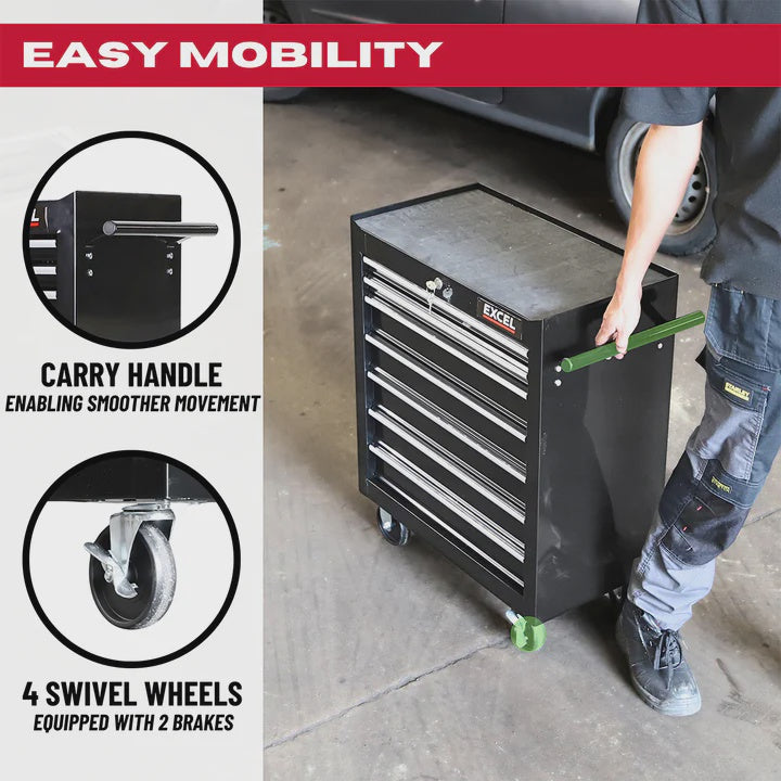 Excel 7 Drawers Tool Chest Storage Cabinet with Wheel - Black
