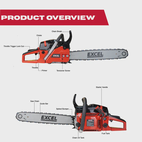 Excel 62cc Petrol Chainsaw 20" Heavy Duty Wood Saw