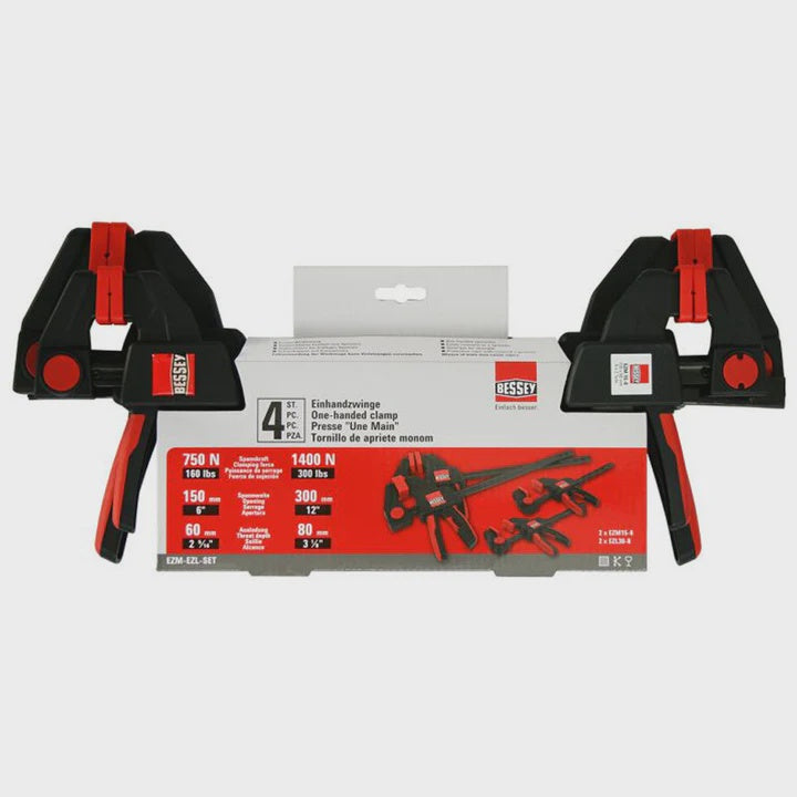 Bessey EZM-EZL-SET One-Handed Clamp 4 Piece Set 2 x 6" & 2 x 12"