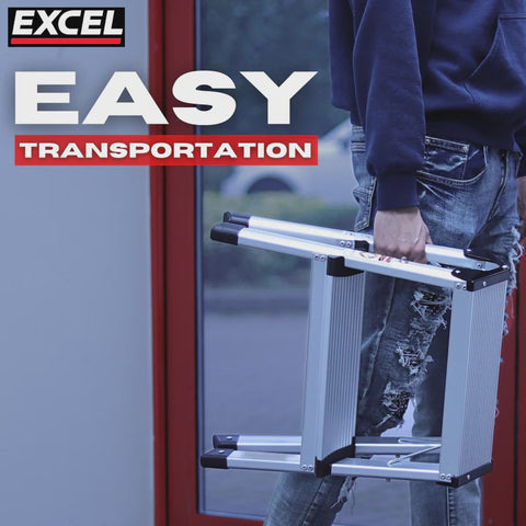 Excel Aluminium Stool Ladder Folding Hop Up 2 Tread 350mm x 400mm