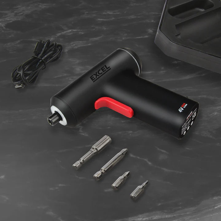 Excel Cordless Electric Screwdriver with 24 Piece 25mm Bits In Plastic Box