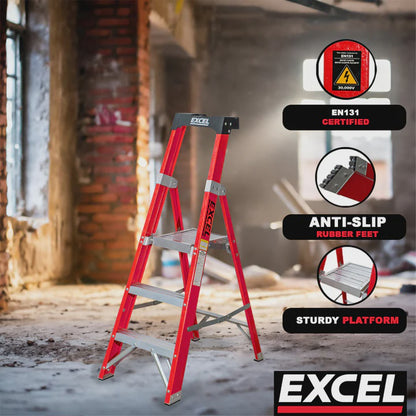 Excel Electricians Fibreglass Platform Step Ladder 8 Tread 2.51m EN131