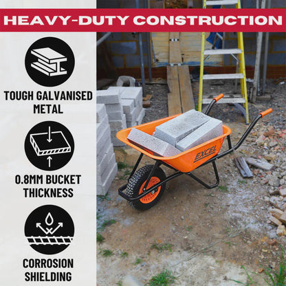Excel Heavy Duty 70L Wheelbarrow with Galvanized Steel Tray