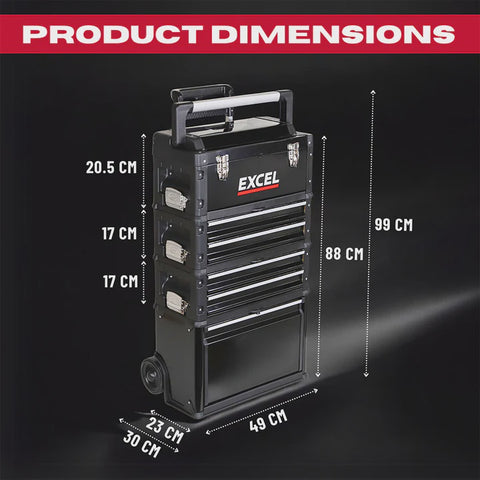 Excel Mobile Cabinet Tool Storage Box 4 Drawer Garage Tool Chest with Wheel