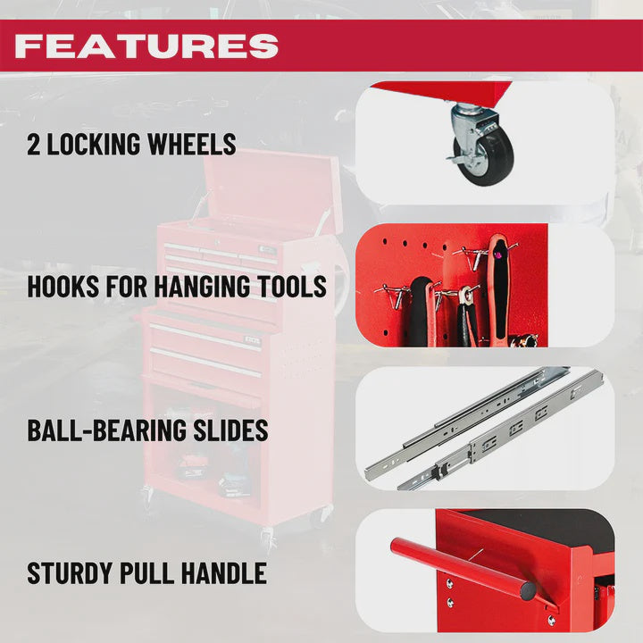 Excel Roller Tool Chest Cabinet 8 Drawers Storage Toolbox Red