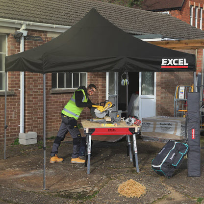 Excel Steel Gazebo 3m x 3m Black with Storage Bag & Rope