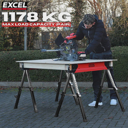 Excel Steel Sawhorse Adjustable Legs Twin Pack 1178Kg Capacity