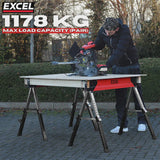 Excel Steel Sawhorse Adjustable Legs Twin Pack 1178Kg Capacity