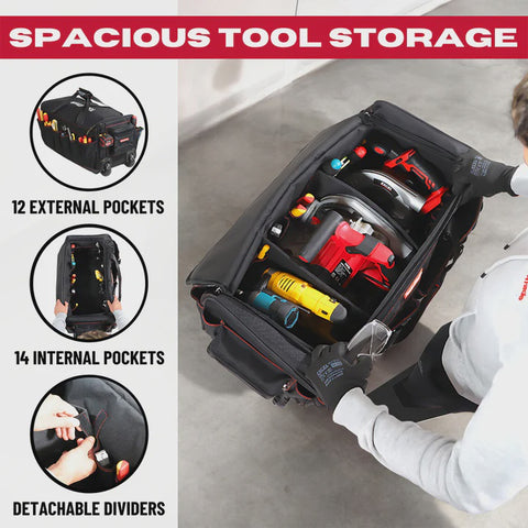 Excel Tools4Trade 26" Heavy Duty Tool Bag with Wheels Black