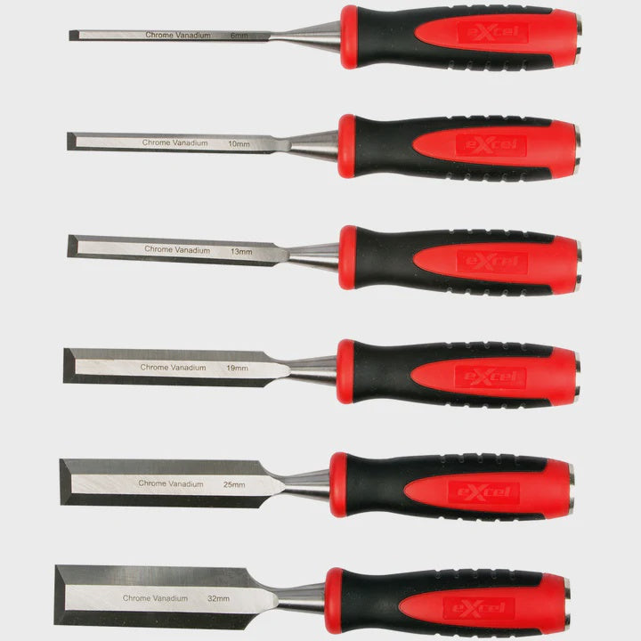 Excel Wood Chisel Bevel Edged Chrome Vanadium 6 Piece Set 6mm - 32mm