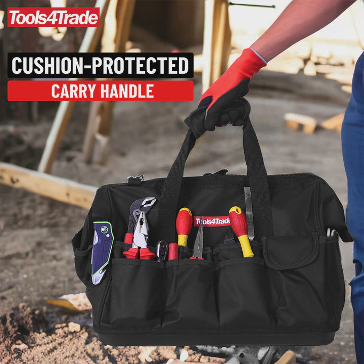 Tools4Trade 18" Tool Bag with Multi-Pockets & Hard Base - Black
