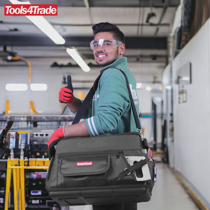 Tools4Trade 20" Heavy-Duty Tool Bag with Multi-Pockets & Hard Base - Black