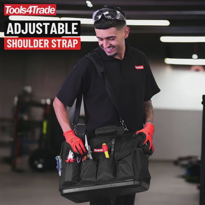 Tools4Trade 18" Tool Bag with Multi-Pockets & Hard Base - Black