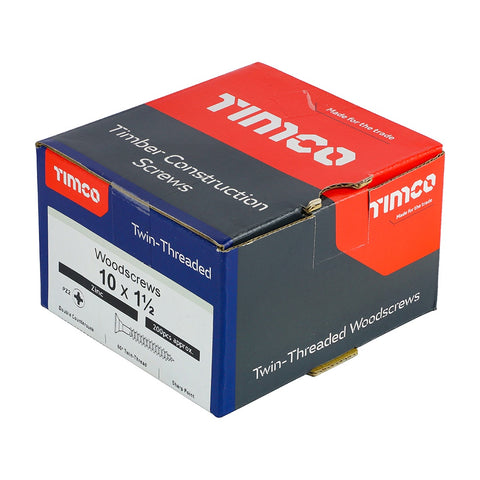 Timco 10 x 1 1/2" Twin Threaded Woodscrews Countersunk Head 200/Box 10112CWZ