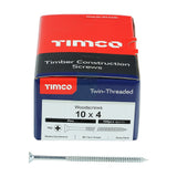 Timco 10 x 4" Twin Threaded Woodscrews Countsunk Head Zinc (100/Box) 00104CWZ