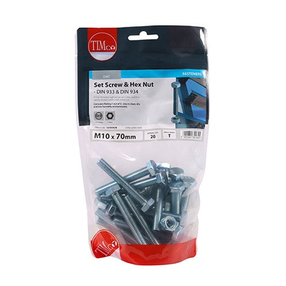 Timco 10 x 70 mm Hex Set & Hex Nut BZP M10 (20/TimBag) 1070SNZB