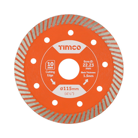Timco 115mm Premium Tile & Ceramic Diamond Blade Thin Turbo TP115222