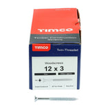 Timco 12 x 3" Twin Threaded Woodscrews Countsunk Head Zinc (200/Box) 00123CWZ