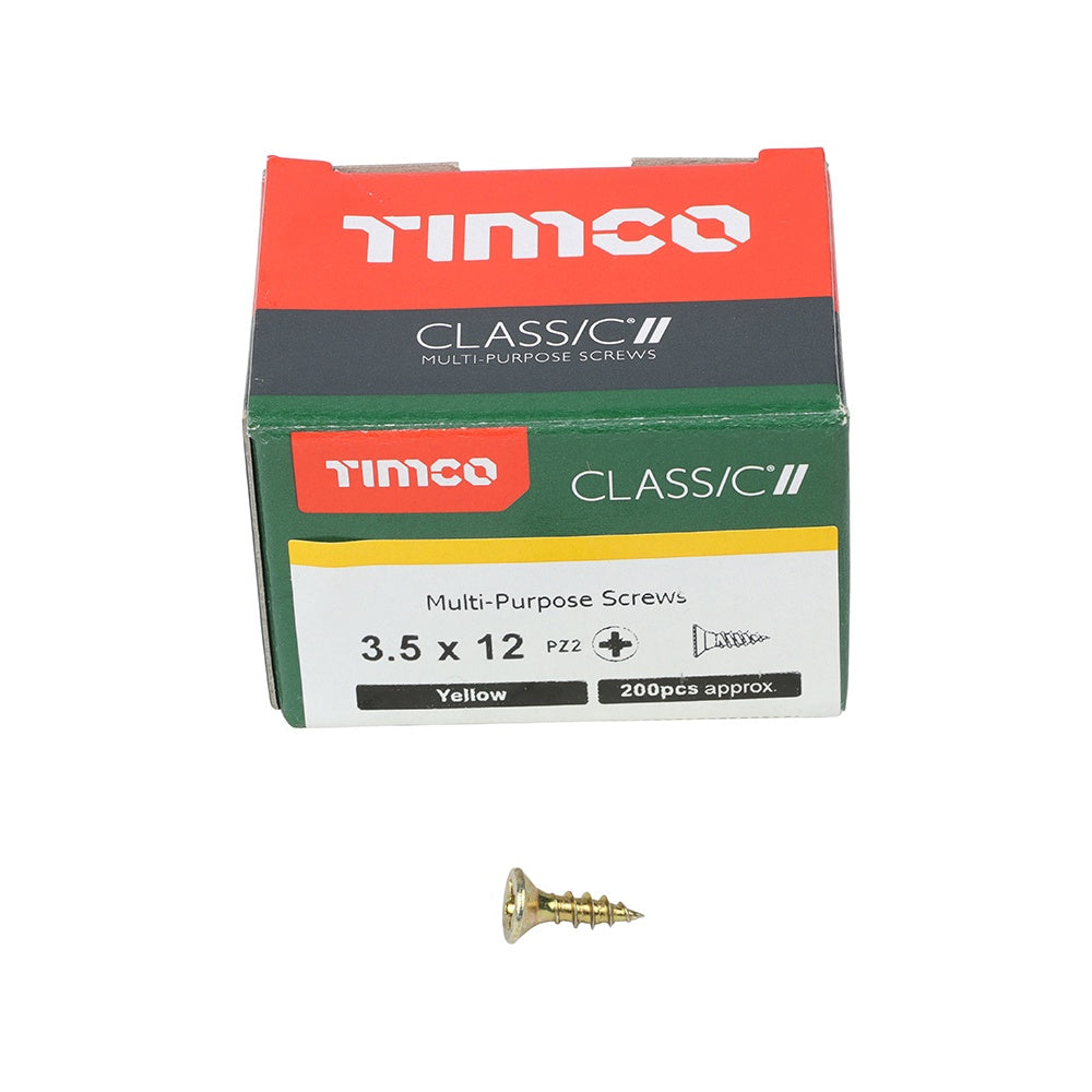 Timco 3.5 x 12mm Classic Multi-Purpose Screws Countsunk Head Yellow (200/Box) 35012CLAF