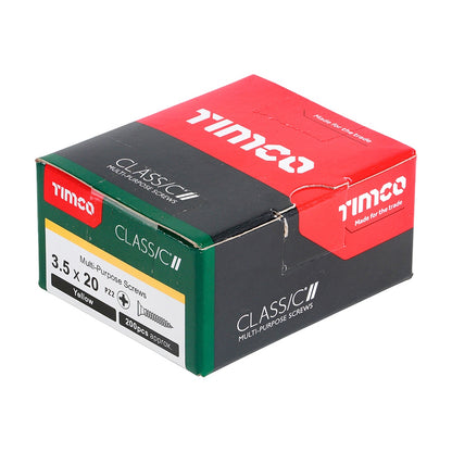Timco 3.5 x 20mm Classic Multi-Purpose Screws Countsunk Head Yellow (200/Box) 35020CLAF