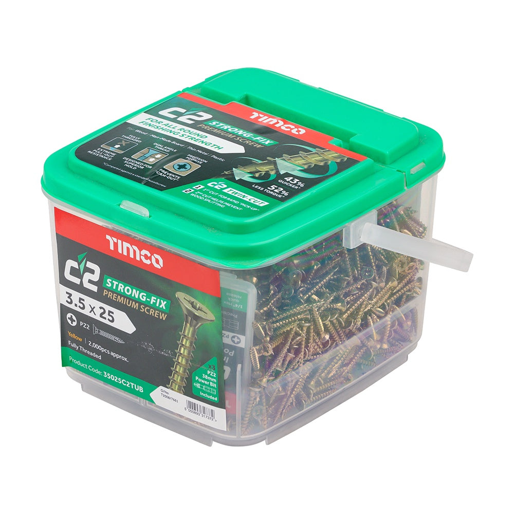 Timco 3.5 x 25mm C2 Strong-Fix - PZ - Double Countersunk - Twin-Cut - Yellow 35025C2TUB