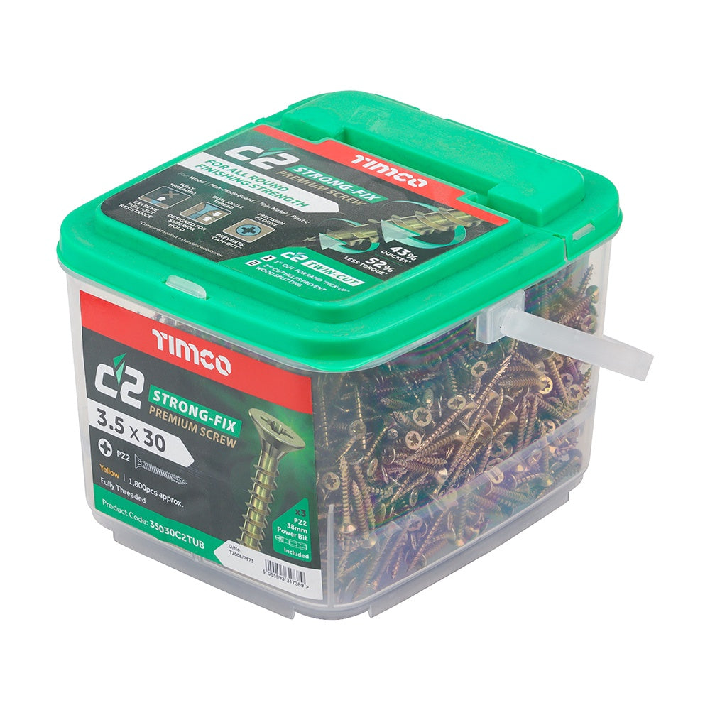 Timco 3.5 x 30mm C2 Strong-Fix - PZ - Double Countersunk - Twin-Cut - Yellow 35030C2TUB