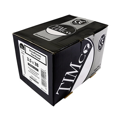 Timco 3.5 x 38mm Fine Thread Drywall Screws Bugle Head Black Phosphate (1000/Box) 00038DRY