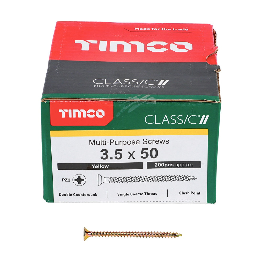 Timco 3.5 x 50mm Classic Multi-Purpose Screws Countsunk Head Yellow (200/Box) 35050CLAF