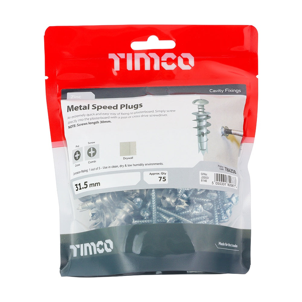 Timco 31.5mm Metal Speed Plug with Zinc Plated Screw (75/Bag) TBAZSB