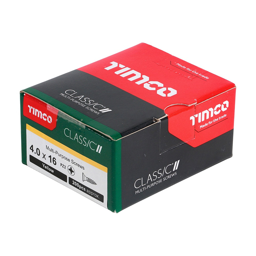 Timco 4.0 x 16mm Classic Multi-Purpose Screws Countsunk Head Yellow (200/Box) 40016CLAF