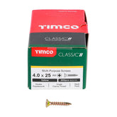 Timco 4.0 x 25mm Classic Multi-Purpose Screws Countsunk Head Yellow (200/Box) 40025CLAF